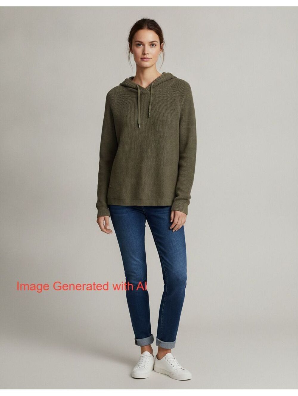Lauren Ralph Lauren Khaki Hooded Pullover Cotton Sweater Size L